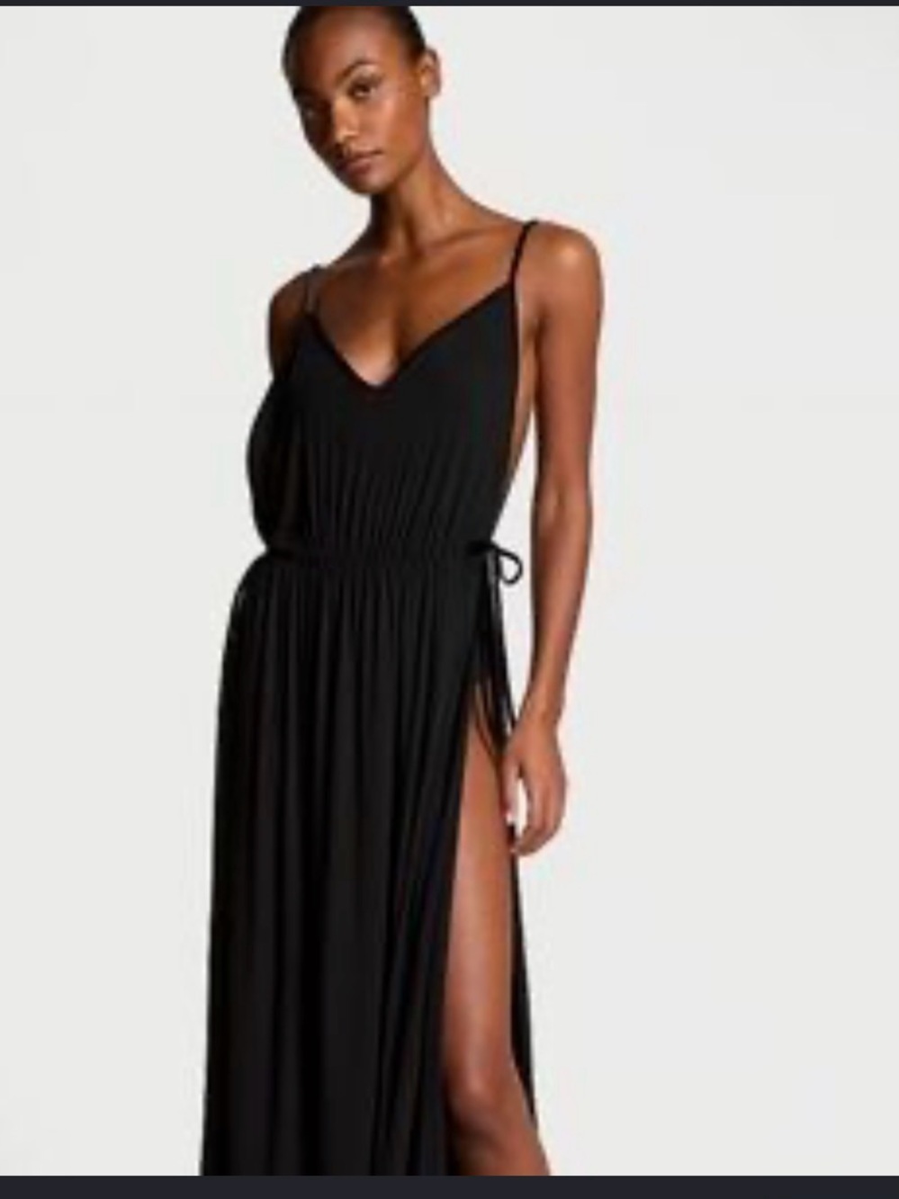 Victoria's Secret Black Spaghetti-Strap Maxi Dress with Side Slit